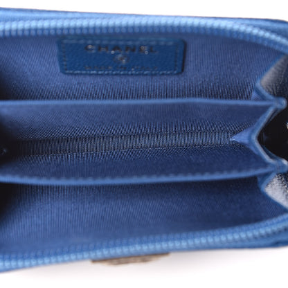 Chanel Caviar Quilted Boy Zip Around Coin Purse Wallet Dark Blue 5 of 14