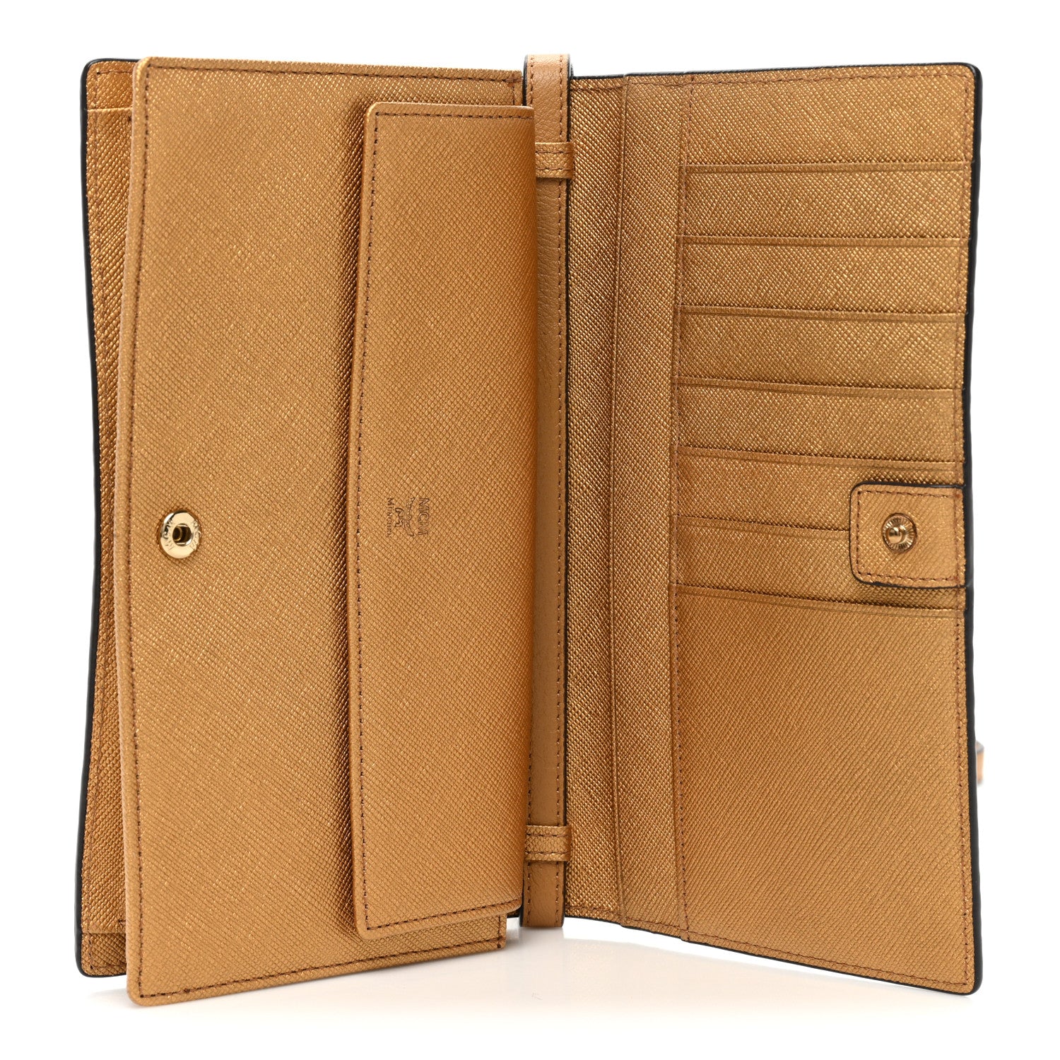 MCM Metallic Visetos Crossbody Wallet Gold 5 of 10