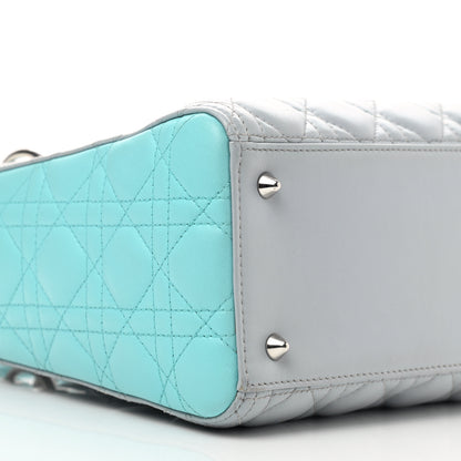 Christian Dior Lambskin Cannage Medium Bi-Color Lady Dior Grey Turquoise 9 of 10