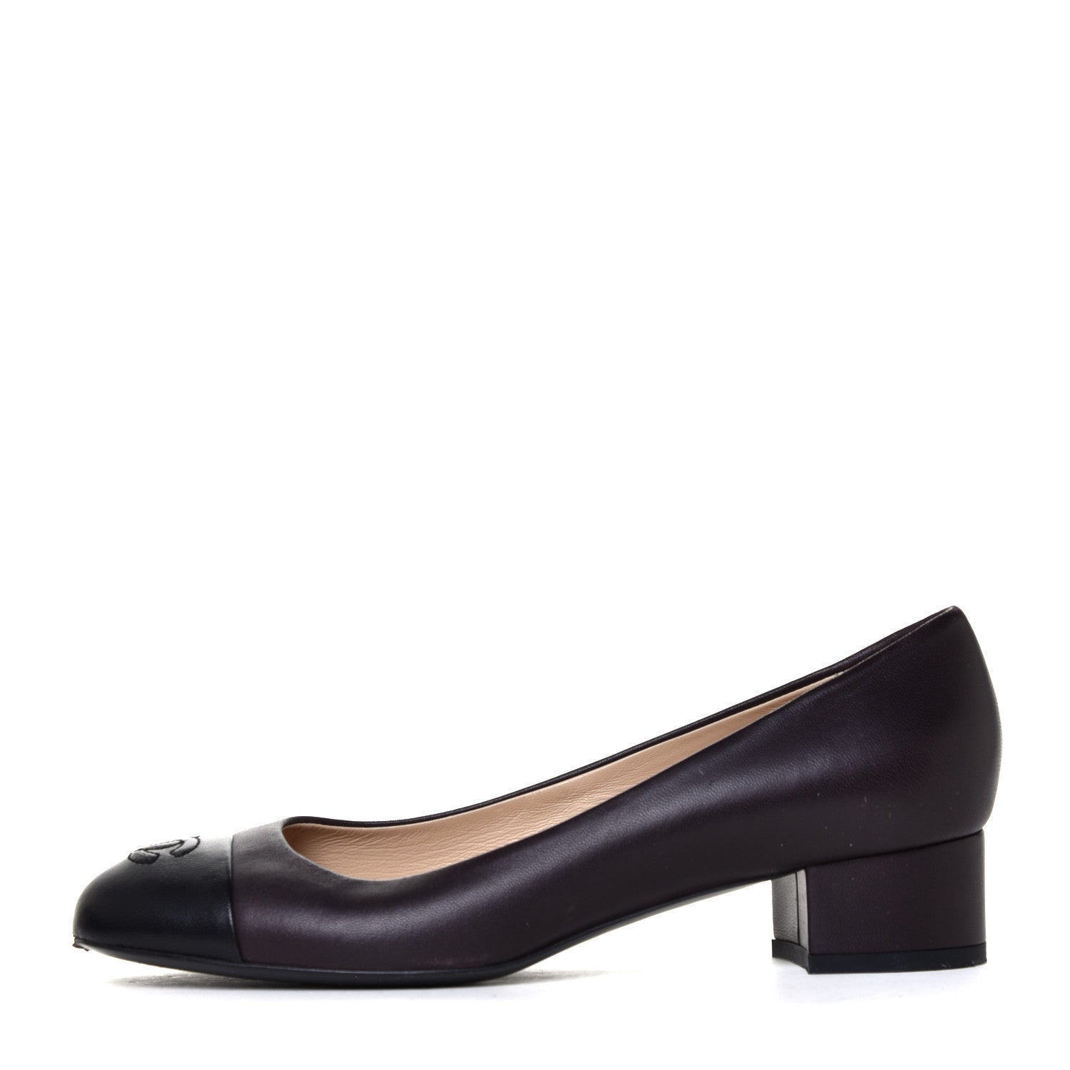 Chanel Lambskin CC Cap Toe Pumps 38 Dark Brown Black 1 of 14