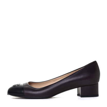 Chanel Lambskin CC Cap Toe Pumps 38 Dark Brown Black 1 of 14