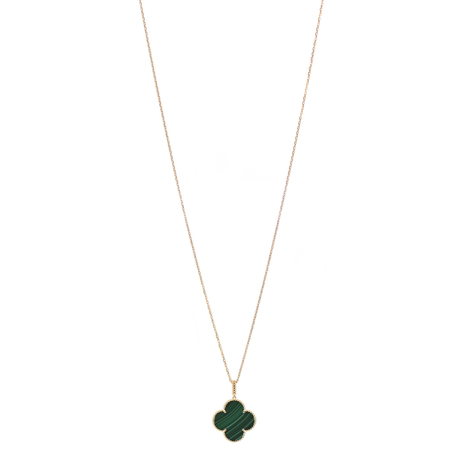 Van Cleef & Arpels 18K Yellow Gold Malachite Magic Alhambra Pendant Necklace 1 of 7