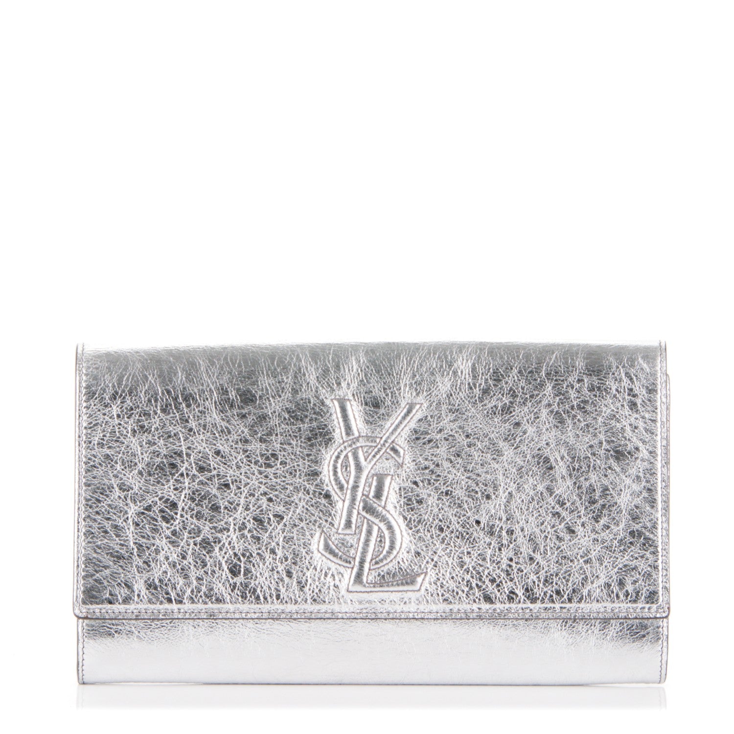 Saint Laurent Metallic Calfskin Monogram Large Belle De Jour Clutch Silver 1 of 7
