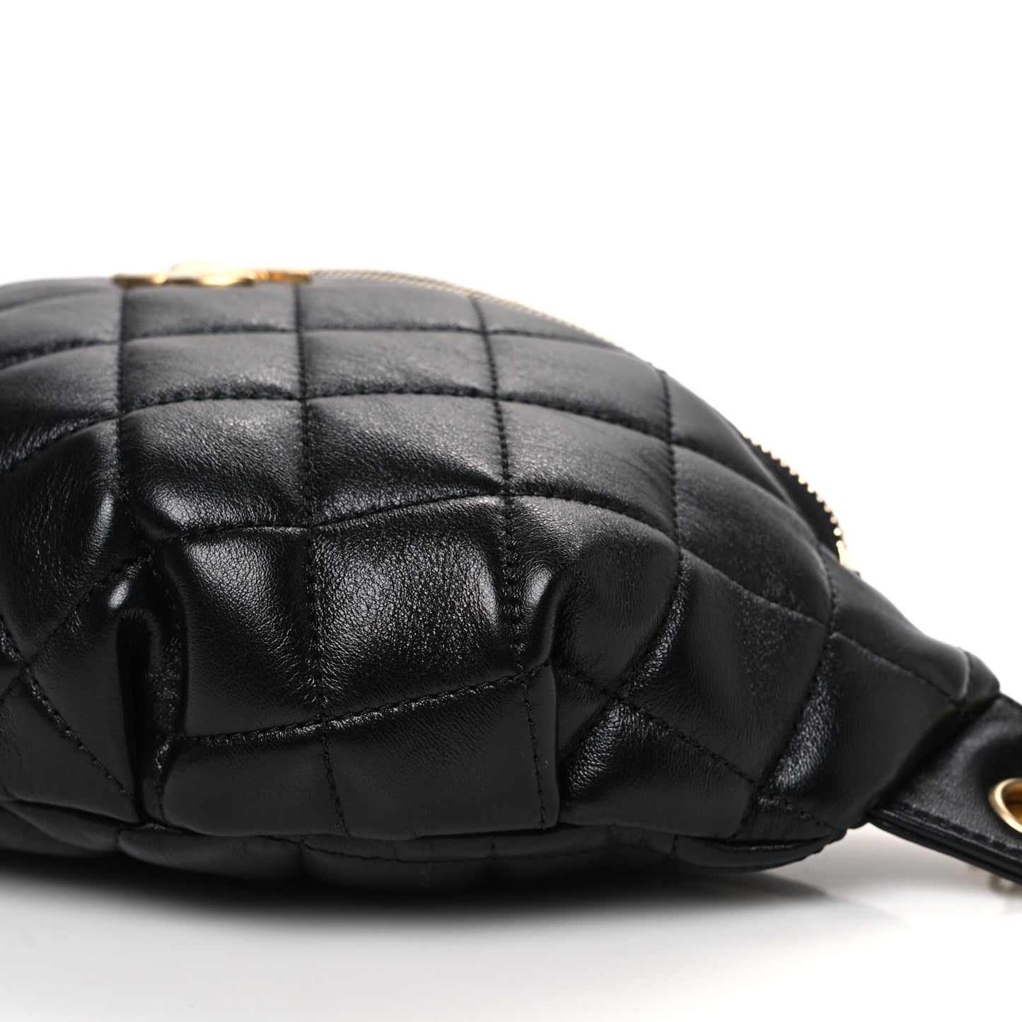 Shiny Lambskin Quilted Belt Bag Black