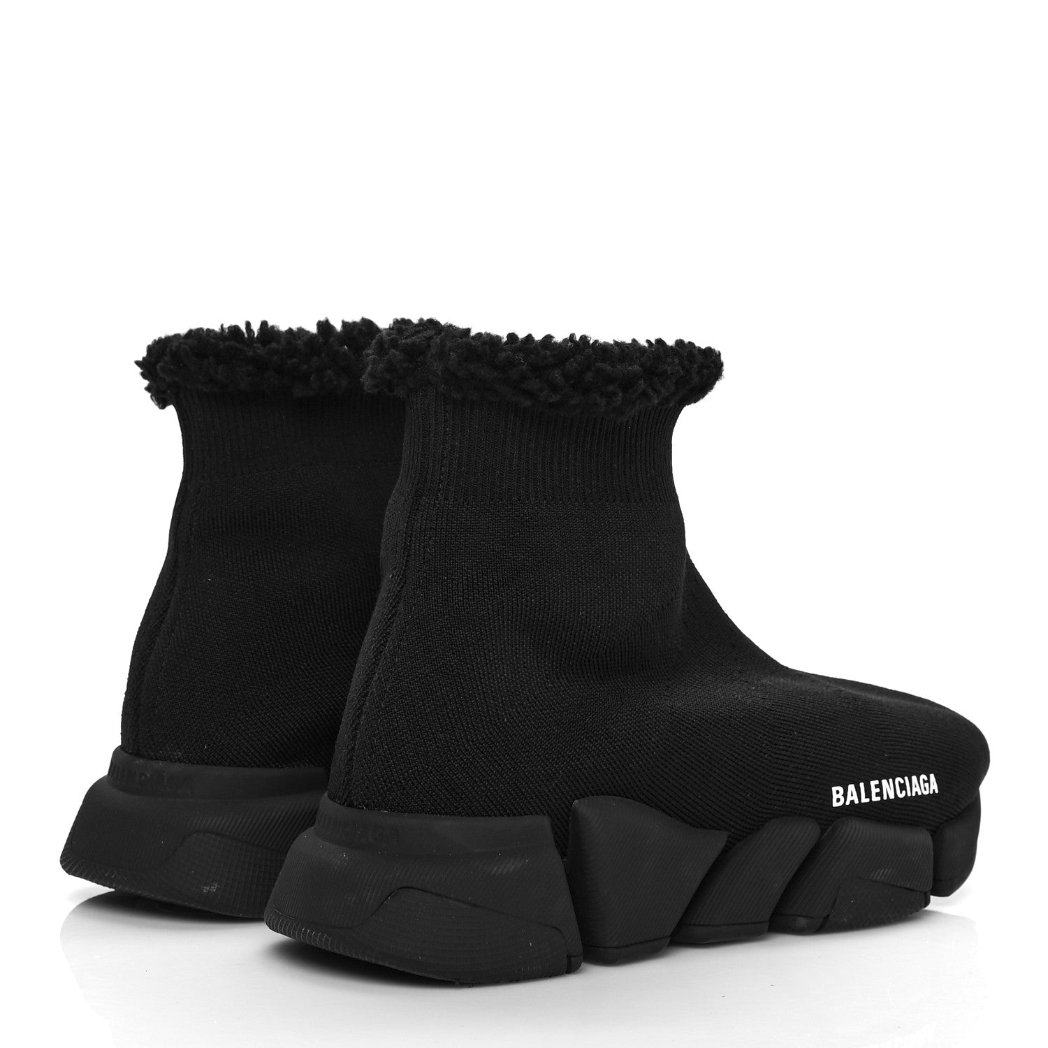 Balenciaga Technical 3D Recycled Knit Fake Fur Womens Speed 2.0 Sneakers 38 Monocolor Black 4 of 7
