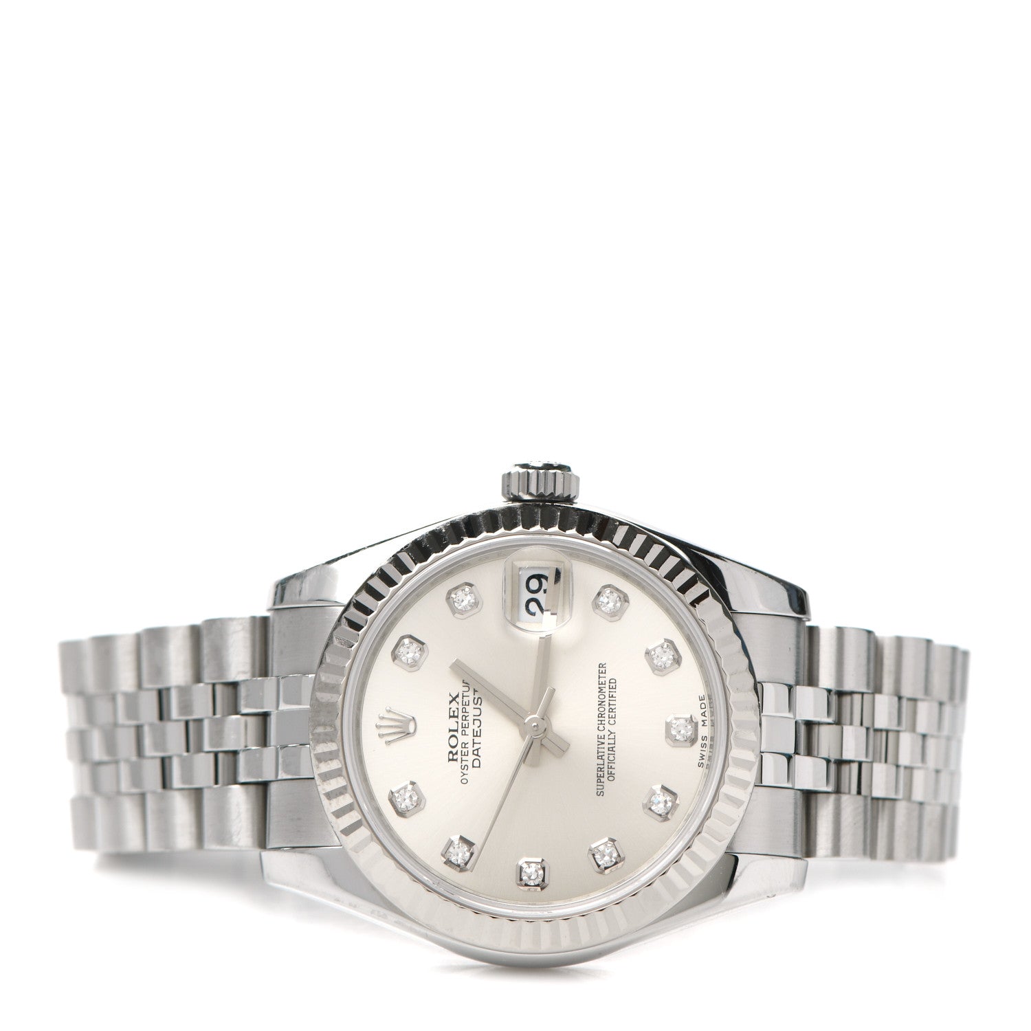 Rolex Stainless Steel 18K White Gold Diamond 31mm Oyster Perpetual Datejust Watch Silver 178274 2 of 5