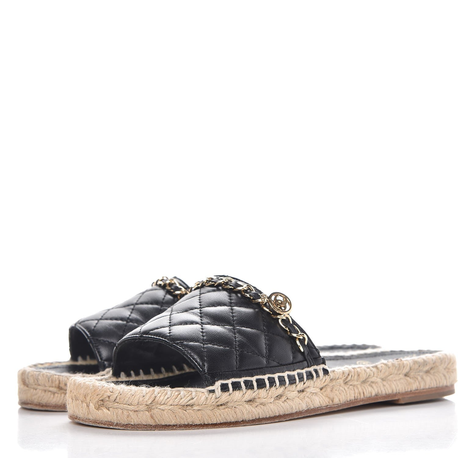 Chanel Lambskin Quilted CC Espadrille Slip On Sandals 35 Black 3 of 11