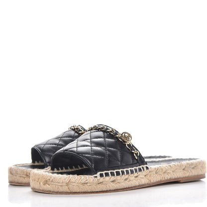 Chanel Lambskin Quilted CC Espadrille Slip On Sandals 35 Black 3 of 11