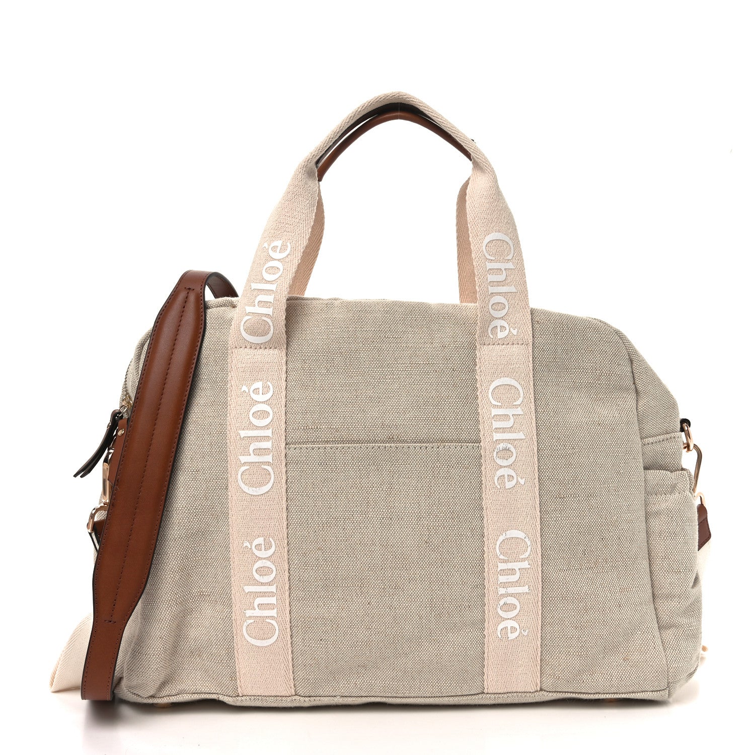 Chloe Canvas Denim Woody Diaper Bag Beige Pink 1 of 10