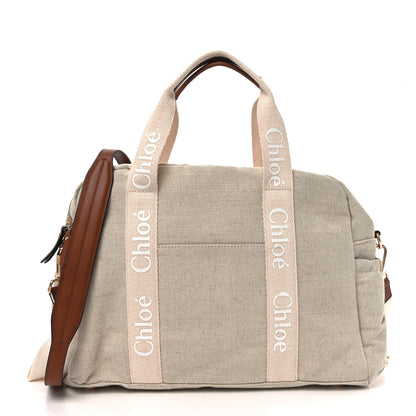 Chloe Canvas Denim Woody Diaper Bag Beige Pink 1 of 10
