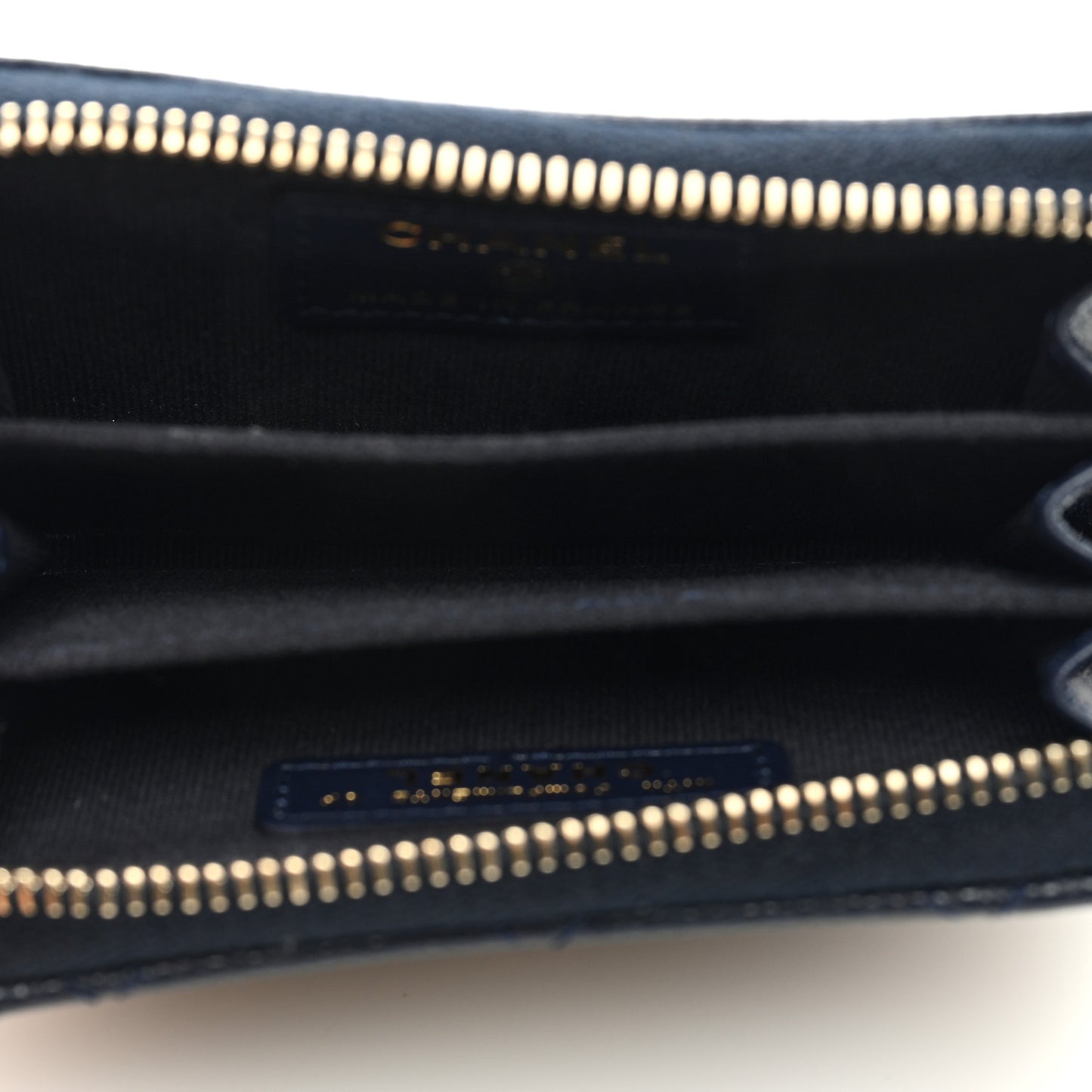 Caviar Enamel Coco Casino Quilted Zip Coin Purse Navy Blue