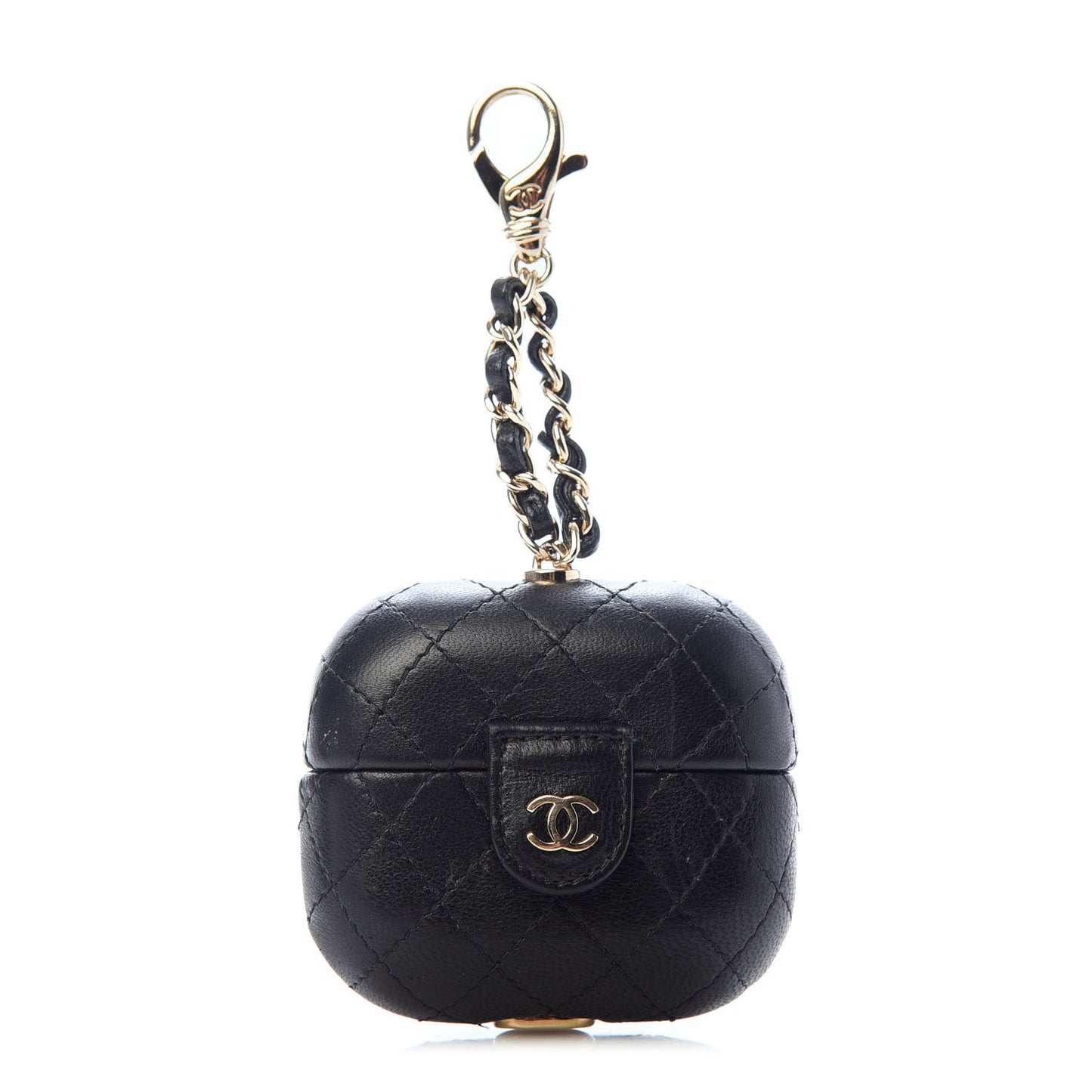Lambskin Quilted Airpods Pro Case With Chain Black