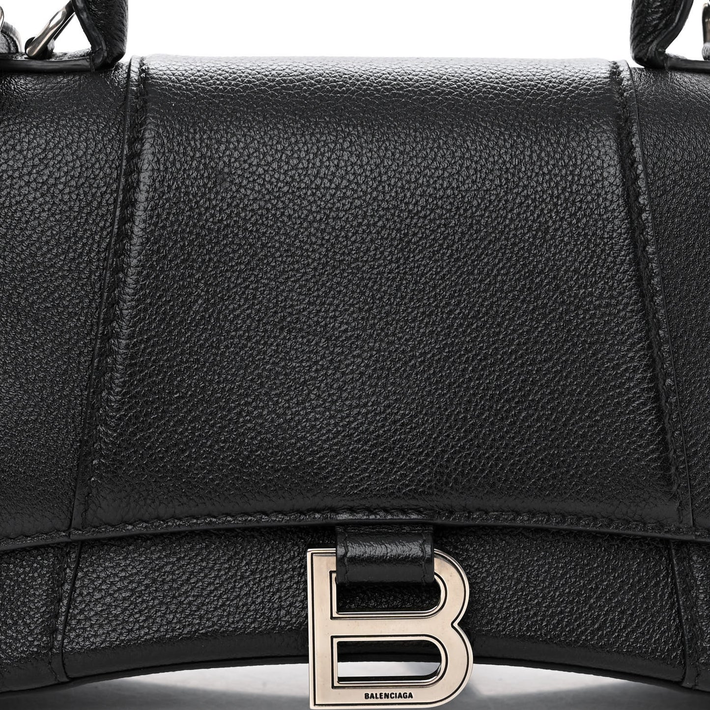 Grained Calfskin Small Hourglass Top Handle Bag Black