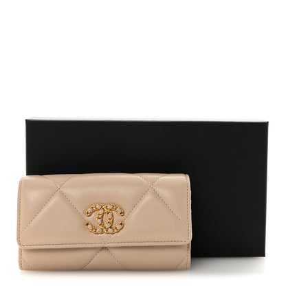 Chanel Shiny Goatskin Quilted Chanel 19 Flap Wallet Beige 9 of 9