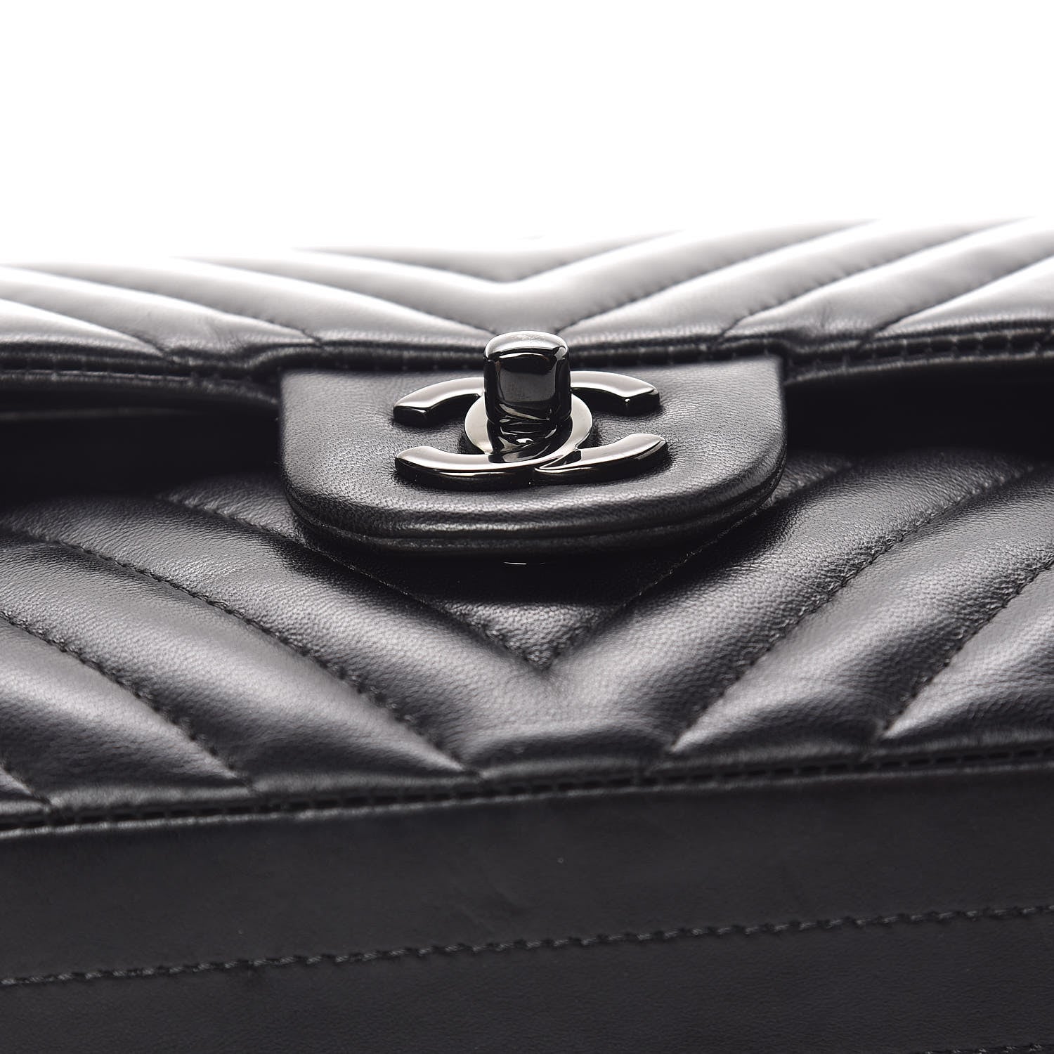 Chanel Lambskin Chevron Quilted Medium Double Flap So Black 19 of 21
