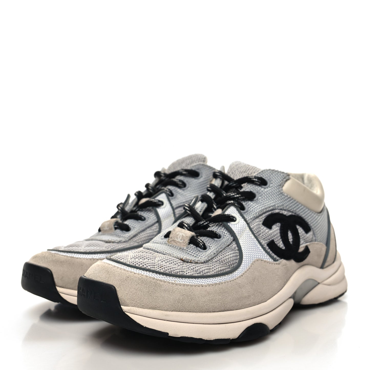 Mesh Suede Calfskin Grained Calfskin Womens CC Sneakers 38 Beige Grey Black