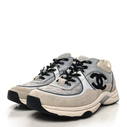 Chanel Mesh Suede Calfskin Grained Calfskin Womens CC Sneakers 38 Beige Grey Black 3 of 9