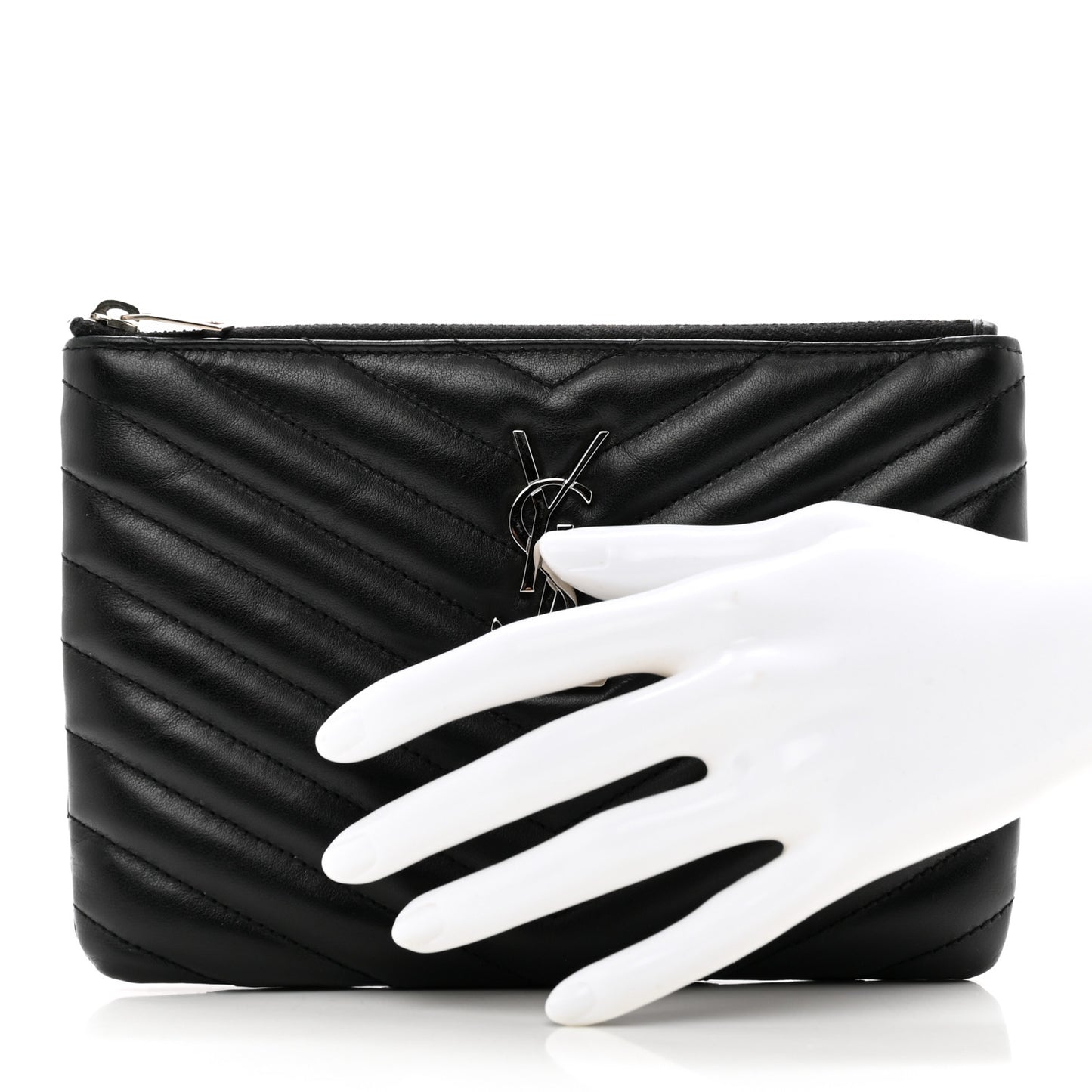 Calfskin Matelasse Chevron Monogram Pouch Black