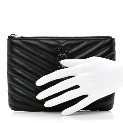 Saint Laurent Calfskin Matelasse Chevron Monogram Pouch Black 2 of 8