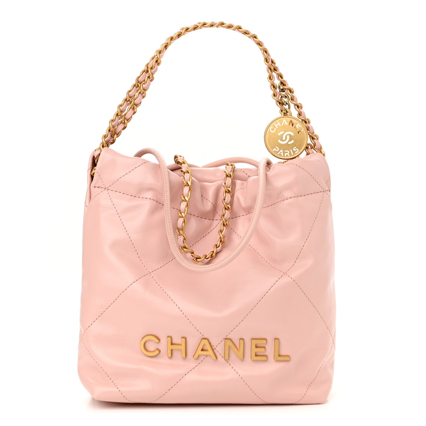 Shiny Calfskin Quilted Mini Chanel 22 Rose Clair