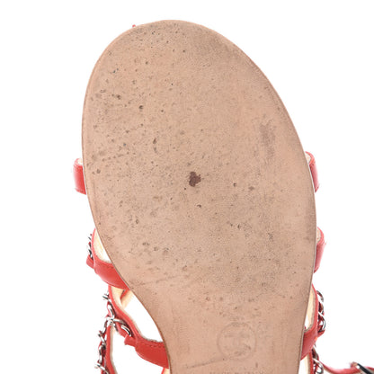 Chanel Lambskin Chain Flat Sandals 36 Red 17 of 18