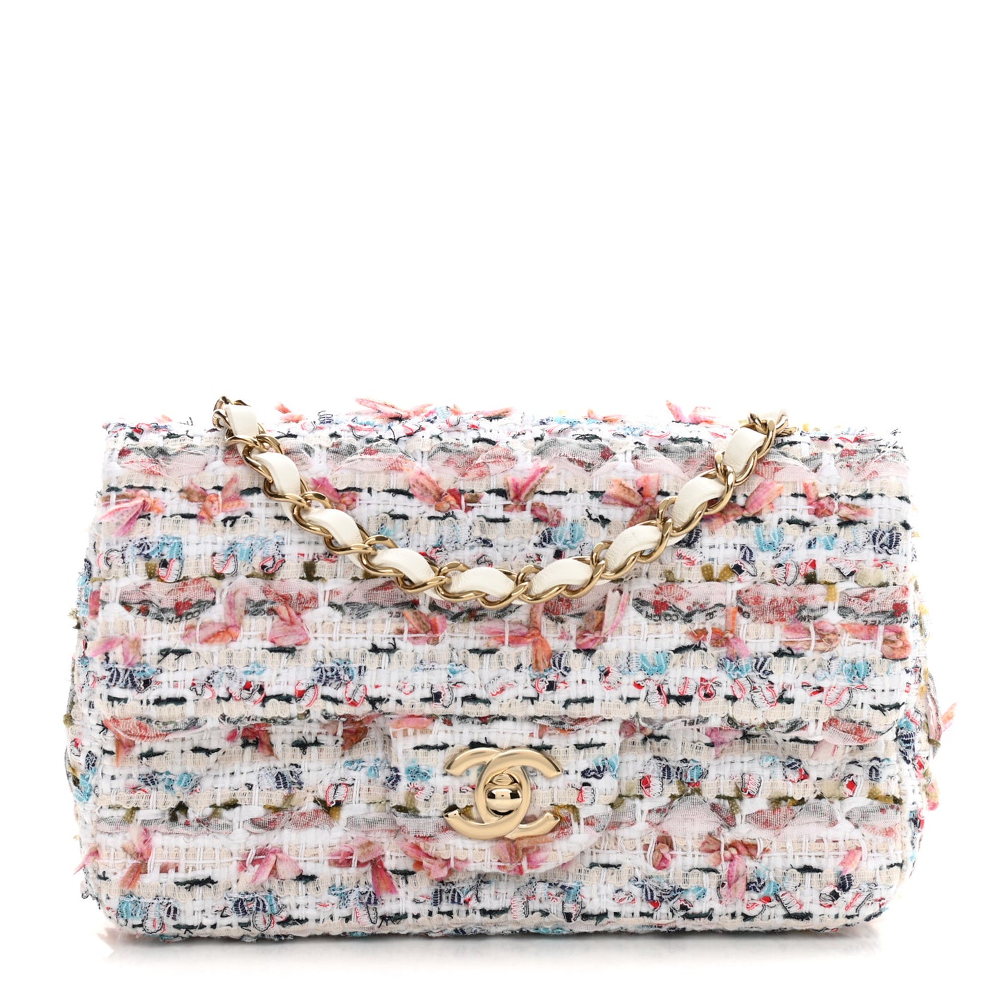 Tweed Quilted Mini Rectangular Flap White Pink Multicolor