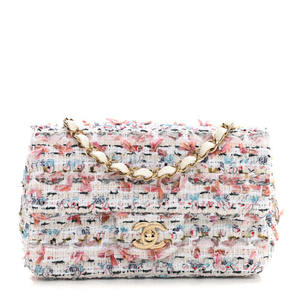 Chanel Tweed Quilted Mini Rectangular Flap White Pink Multicolor 1 of 9