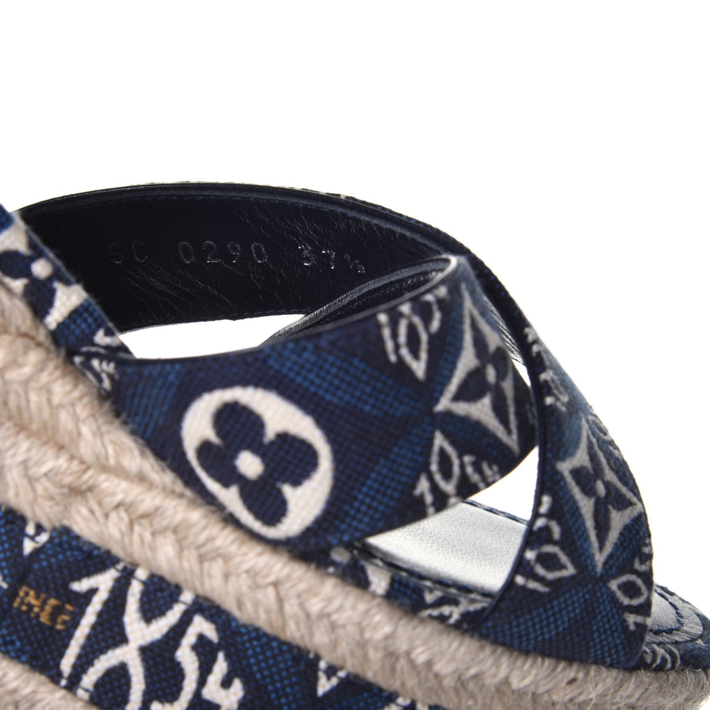 Jacquard Calfskin Since 1854 Boundary Wedge Sandals 37.5 Blue