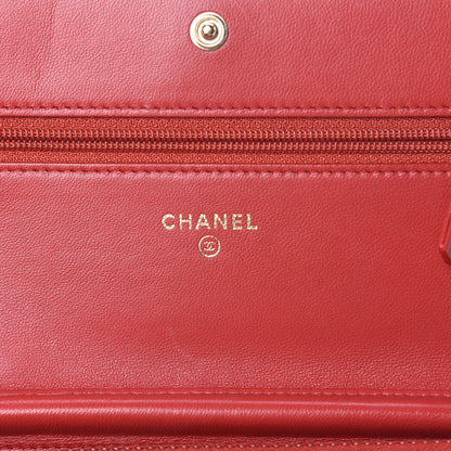 Chanel Lambskin Quilted Boy Wallet On Chain WOC Red 8 of 12
