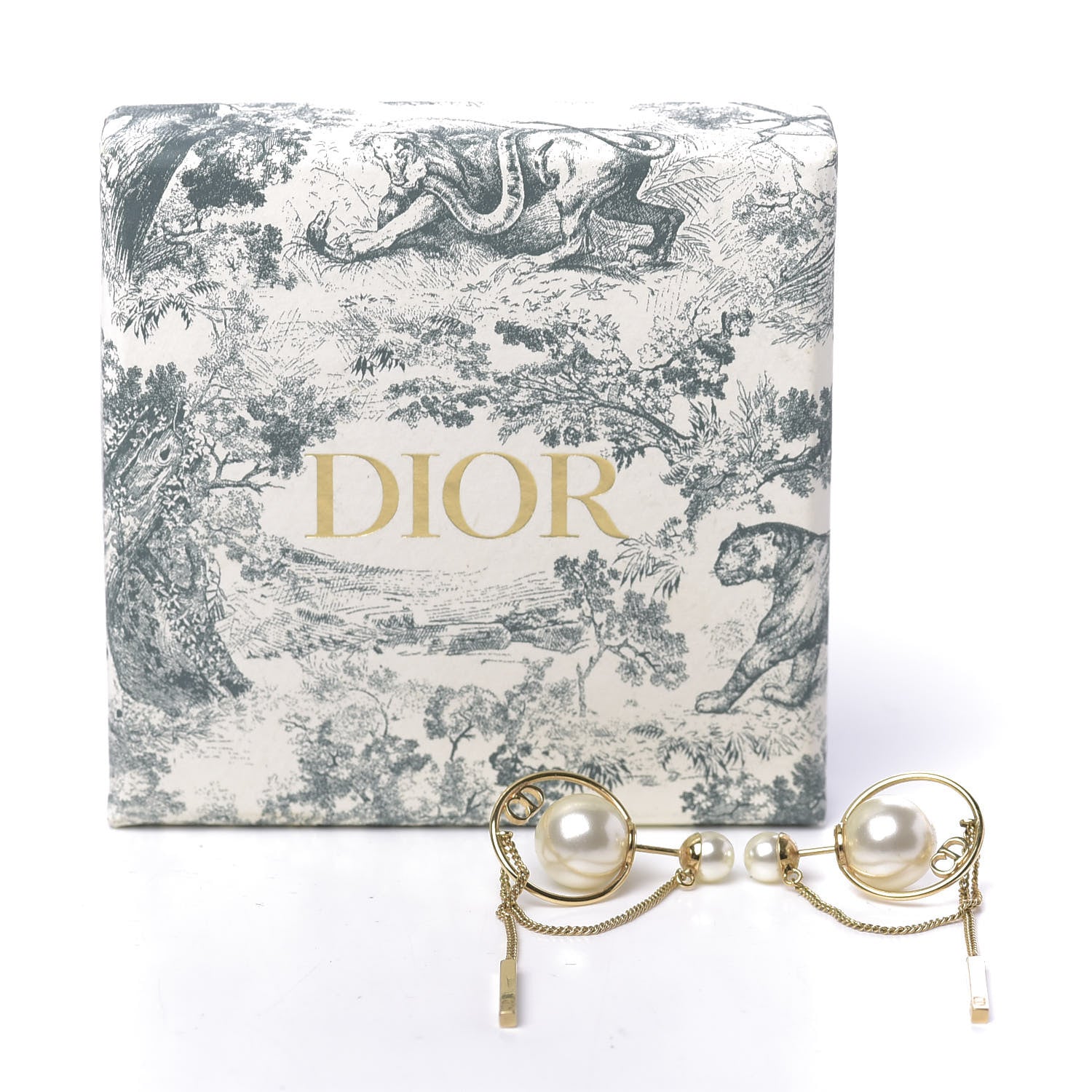 Christian Dior Pearl Tribales Dangle Chain Earrings Gold 3 of 5