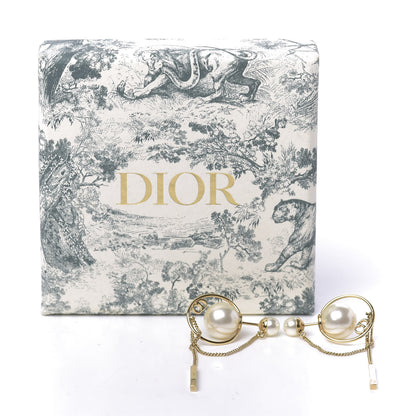 Christian Dior Pearl Tribales Dangle Chain Earrings Gold 3 of 5