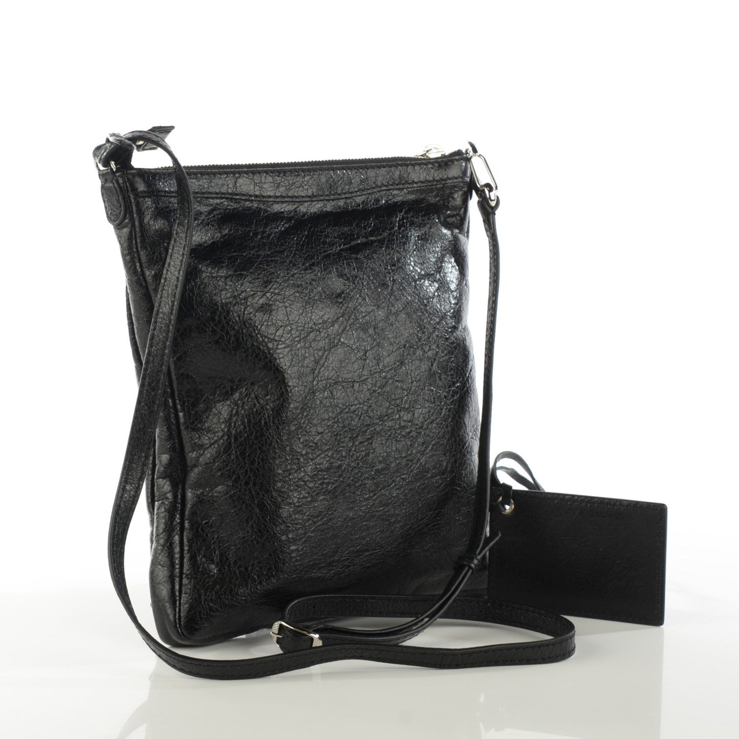 Agneau Giant 12 Silver Hardware Flat Crossbody Black