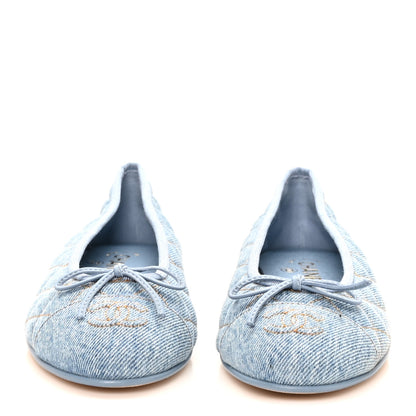 Chanel Denim Quilted CC Cap Toe Ballerina Flats 37.5 Light Blue 3 of 9