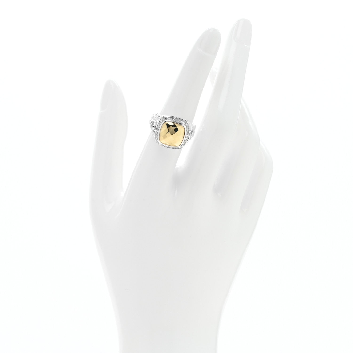 David Yurman Sterling Silver 18K Yellow Gold Diamond 11mm Albion Ring 54 7 2 of 4