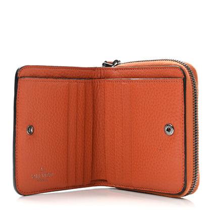 Valentino Garavani Pebbled Calfskin Rockstud Compact Zip Around Wallet Orange 6 of 11
