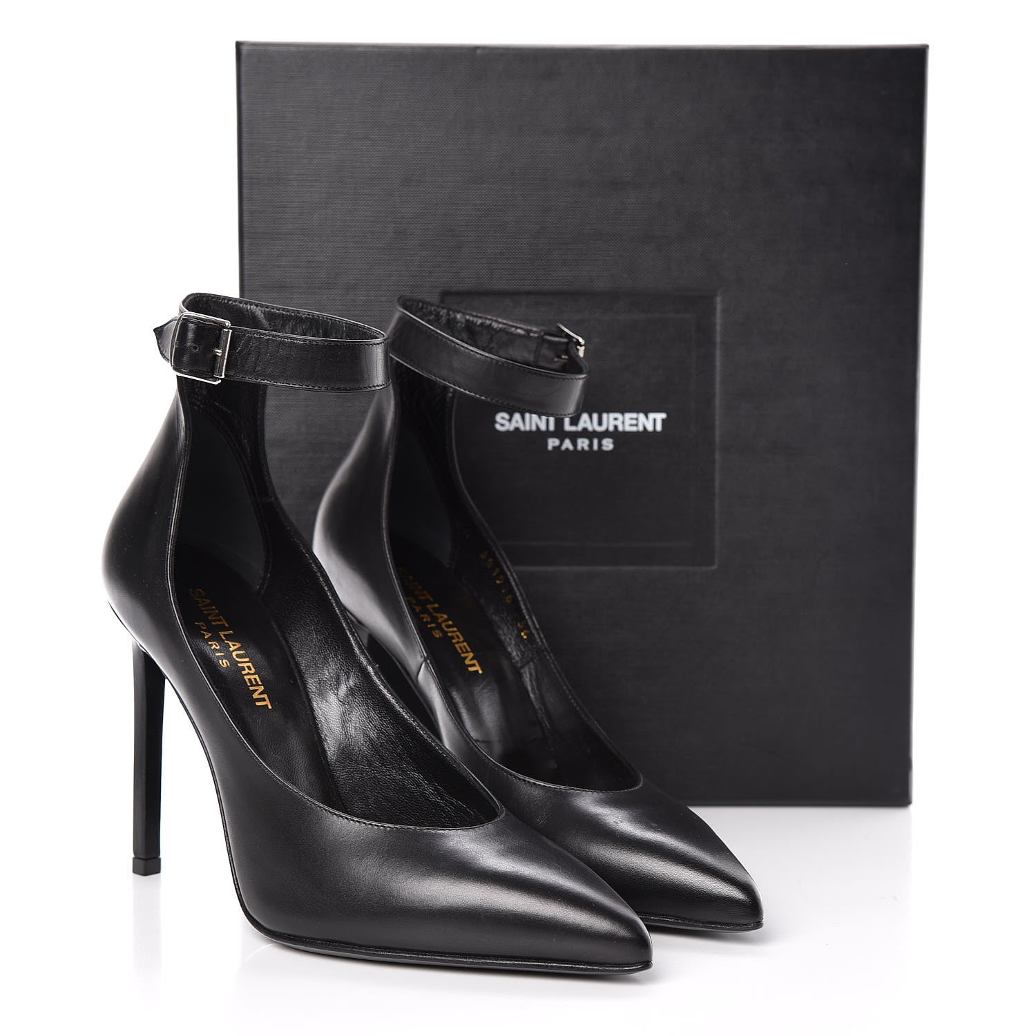 Saint Laurent Seta Calfskin Astra Paris 105 Ankle Strap Pumps 36 Black 12 of 12