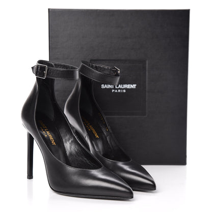 Saint Laurent Seta Calfskin Astra Paris 105 Ankle Strap Pumps 36 Black 12 of 12