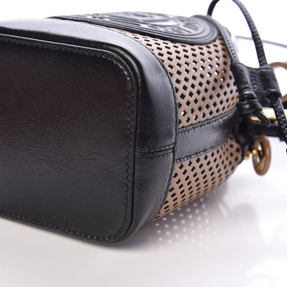 Fendi Vitello Liberty Glossy Lambskin F is Fendi Perforated Mini Mon Tresor Bucket Bag Sand Mimosa Black 9 of 9
