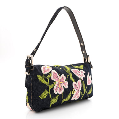 Fendi Denim Embroidered Baguette Blue Multicolor 3 of 10