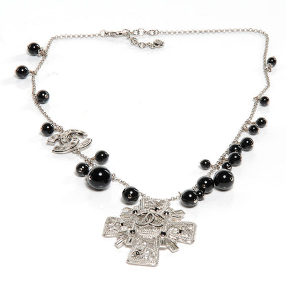 Chanel Maltese Cross Crystal CC Bead Necklace Silver 3 of 5