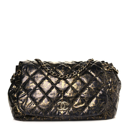 Chanel Nylon Printed Quilted Accordion Flap Black Gold 1 of 19