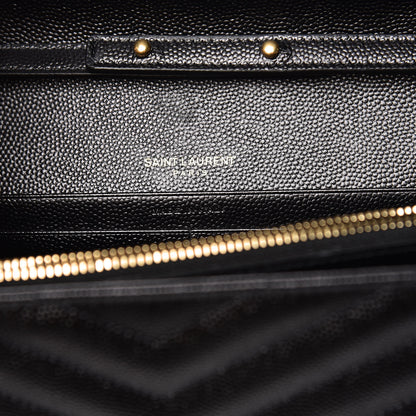 Saint Laurent Grain De Poudre Matelasse Chevron Monogram Chain Wallet Black 6 of 8