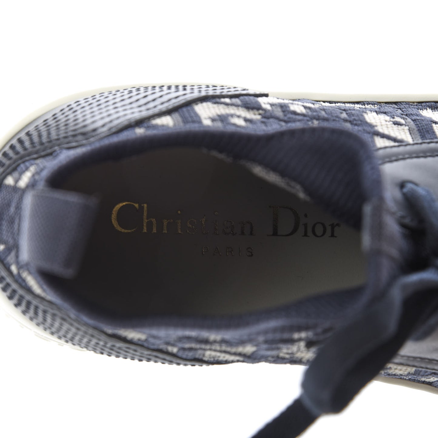 Technical Canvas Mesh Calfskin Womens Oblique Walk'n Dior High Top Sneakers 36.5 Deep Blue