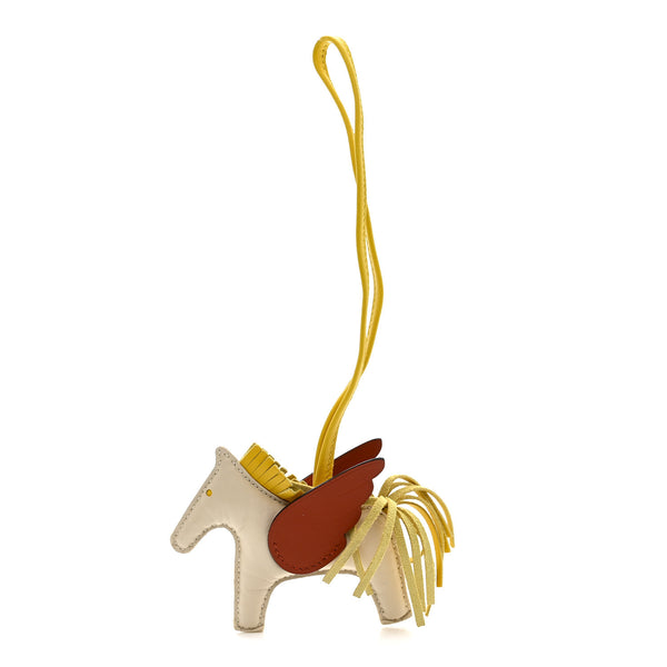 Hermes Milo Lambskin Grigri Rodeo Pegase Horse Bag Charm PM Craie