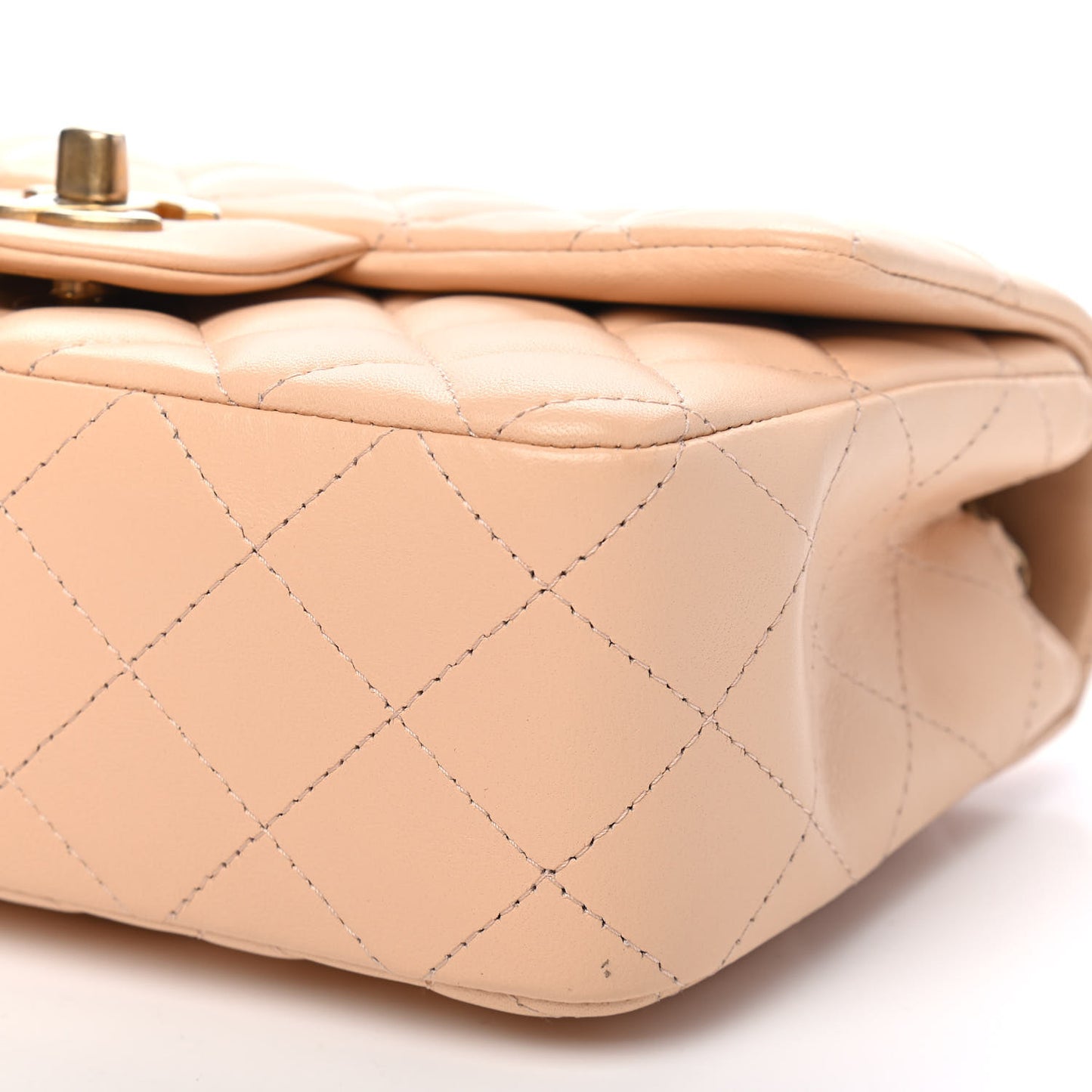 Lambskin Quilted Mini Rectangular Flap Beige