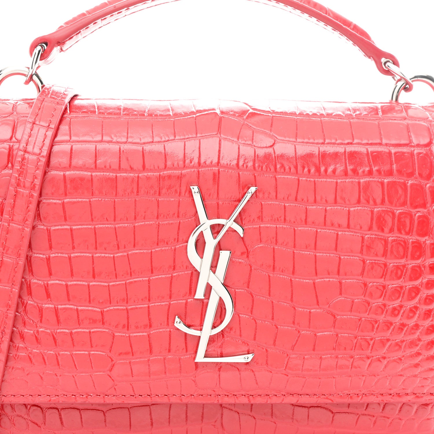 Saint Laurent Calfskin Crocodile Embossed Monogram Sunset Chain Wallet Rouge Eros 7 of 9
