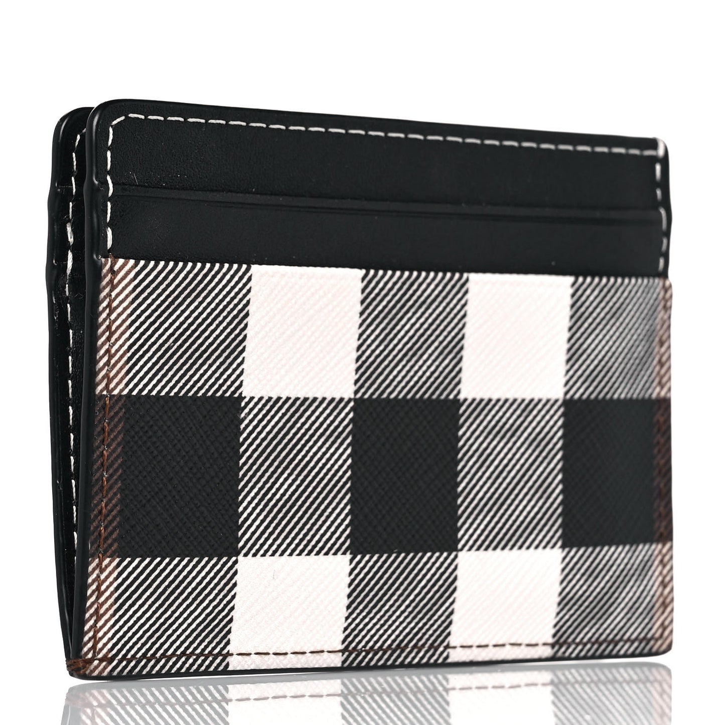 Gingham Check Calfskin Card Case Black White