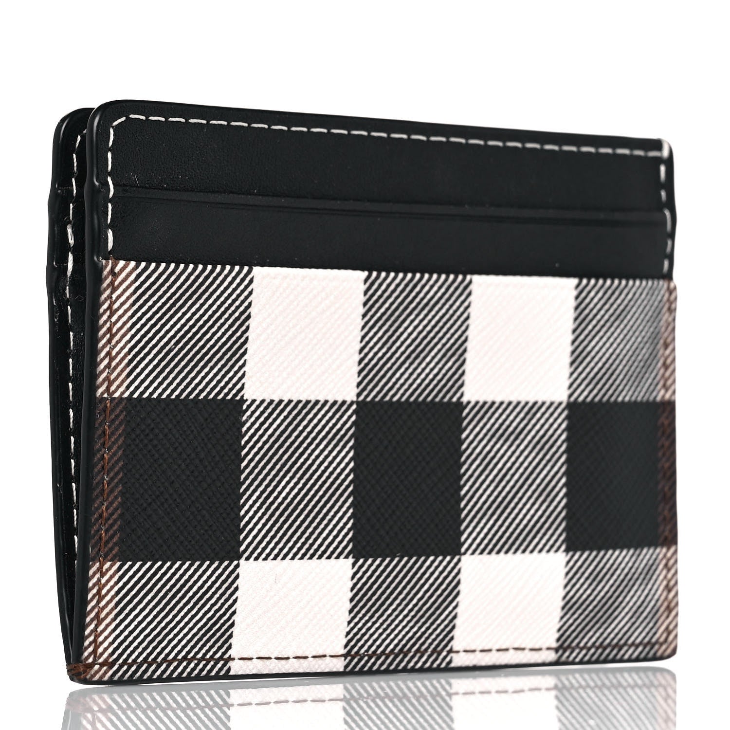 Burberry Gingham Check Calfskin Card Case Black White 3 of 9