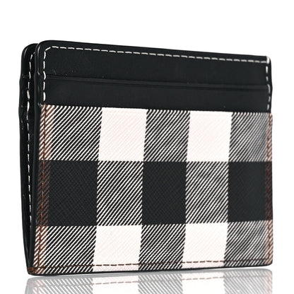 Burberry Gingham Check Calfskin Card Case Black White 3 of 9