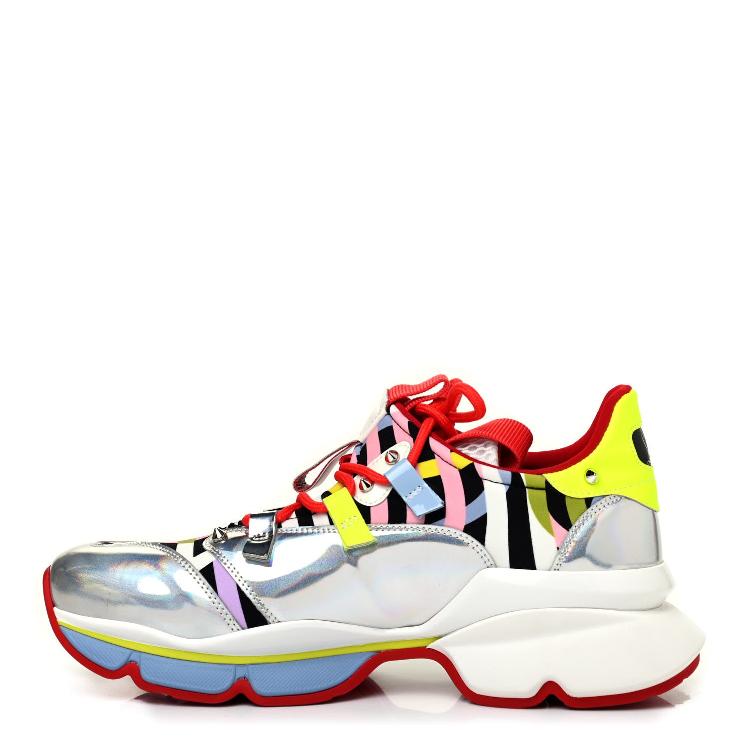 Christian Louboutin Neoprene Specchio Laser Donna Red Runner Spike Flat Sneaker 38.5 Multicolor 1 of 4